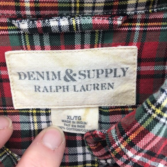 Ralph Lauren Denim & Supply Shirt Mens Extra Large Red Plaid Button Down Collar - Picture 5 of 9